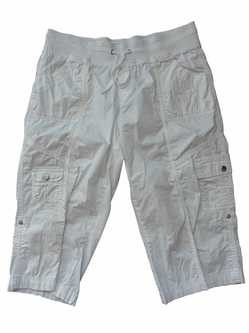 Style & Co White Cargo Capri Pants Women’s Drawstring Utility Casual Cotton Y2K